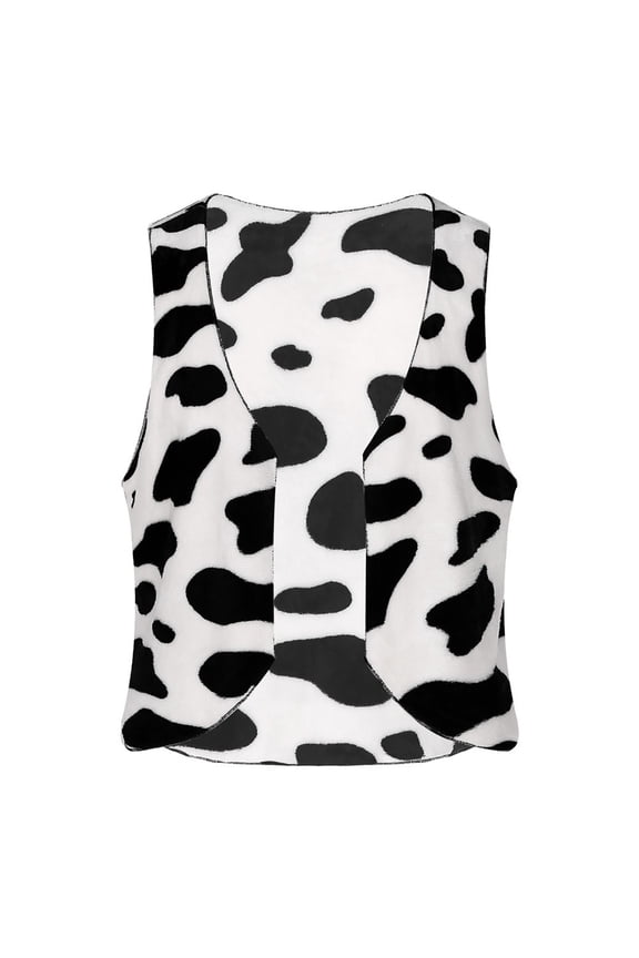 Mens Sleeveless V Neck Cow Print Open Front Cropped Tank Top Summer Slim Streetwear Layering Casual Vest Waistcoat Tops Leisure Top