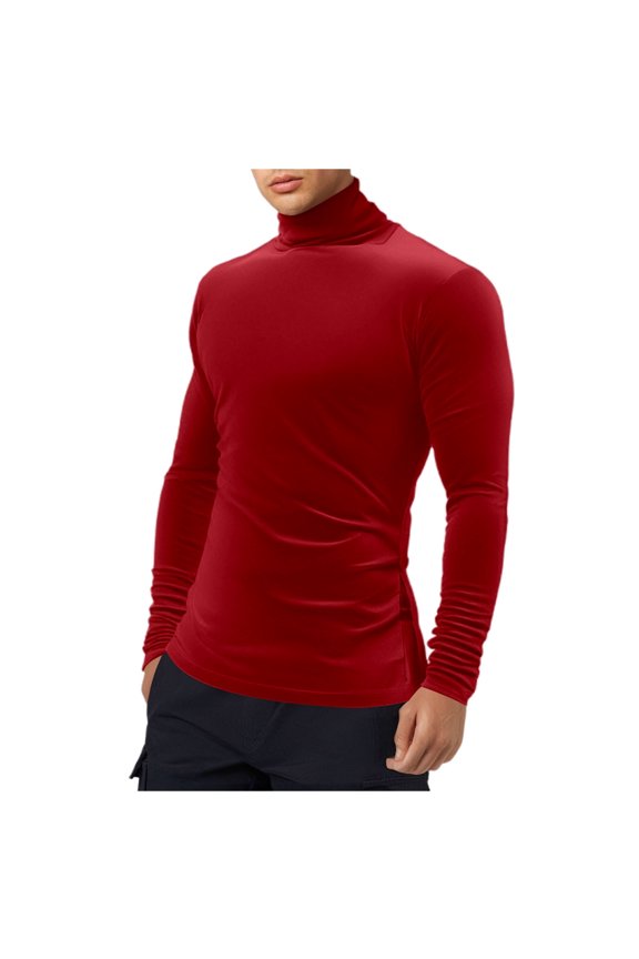Mens Slim Fit Turtleneck Long Sleeve Sweater Solid Color Stretch Side Slit Detail Casual Base Top For Daily Wear Layering Red XL