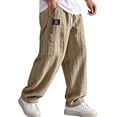 thumbnail image 1 of FINALGANG Mens Solid Color Cable Knit Textured Pants Elastic Waist Drawstring Loose Fit Small Label Accent Casual Trousers For Daily Wear Comfort Classic Bottoms, 1 of 4