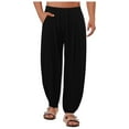 thumbnail image 1 of FINALGANG Mens Solid Color Casual Elastic Waist Beach Pants Loose Fit Comfortable Lightweight Sweatpants With Side Pocket For Daily Wear Black XXXL, 1 of 5