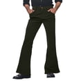 thumbnail image 1 of FINALGANG Mens Solid Color Corduroy Flared Pants Mid Waisted Button Closure Textured Casual Trousers For Retro Style Daily Wear Classic Bottoms, 1 of 5