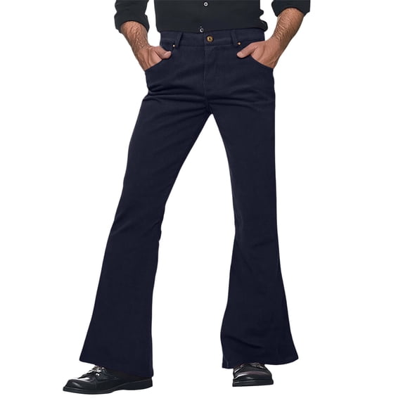 FINALGANG Mens Solid Color Corduroy Flared Pants Mid Waisted Button Closure Textured Casual Trousers For Retro Style Daily Wear Comfortable Bottoms