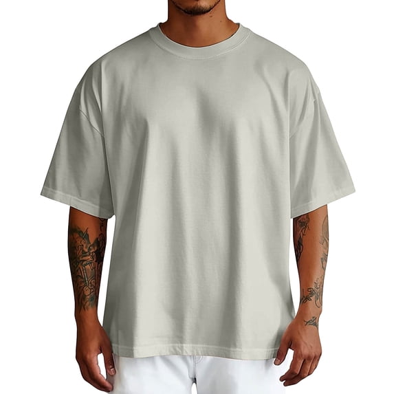 FINALGANG Mens Solid Color Crew Neck Short Sleeve Oversized Cotton TShirt With Drop Shoulder Relaxed Fit For Fathers Day Gift Summer Daily Wear Casual Outings Versatile Tee