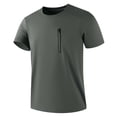 thumbnail image 1 of FINALGANG Mens Solid Color Crew Neck Short Sleeve Quick Dry Athletic TShirt With Zipper Pocket For Hiking Running Workout Training Outdoor Sports Activities Army Green S, 1 of 3