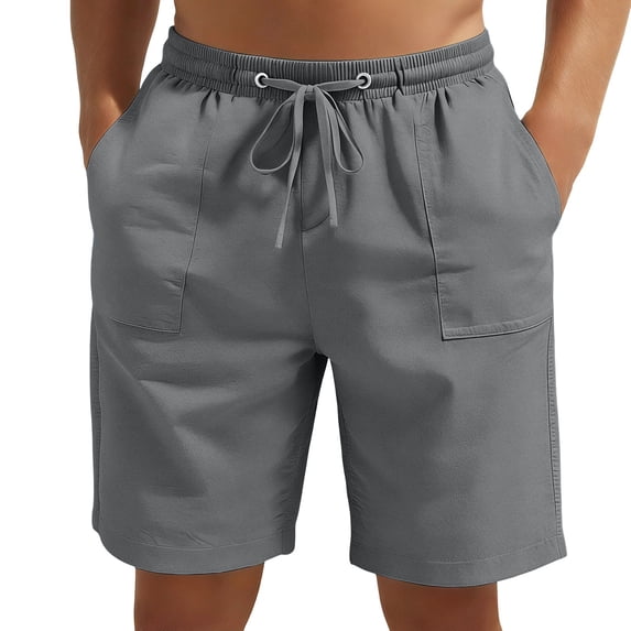 FINALGANG Mens Solid Color Elastic Waist Drawstring Shorts With Large Patch Pockets Relaxed Fit Quick Dry Lightweight For Fathers Day Gift Summer Daily Casual Wear Leisure Bottoms