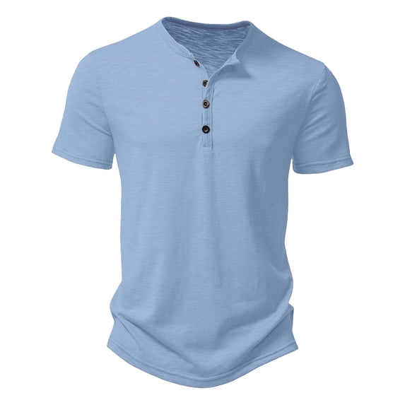 FINALGANG Mens Solid Color Henley Neck Short Sleeve TShirt With Button Placket For Casual Daily Wear Weekend Gatherings Office Layering Light Blue XL