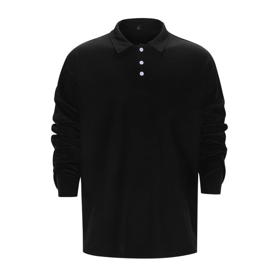 FINALGANG Mens Solid Color Long Sleeve Polo Shirt With Classic Collar Three Button Placket Relaxed Fit Breathable For Fathers Day Gift Business Casual Office Daily Wear Lightweight Top
