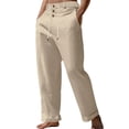 thumbnail image 1 of FINALGANG Mens Solid Color Loose Fit Pants Three Button Waist Drawstring Waistband Lightweight Casual Trousers For Loungewear Daily Wear Stylish Bottoms, 1 of 8