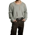 thumbnail image 1 of FINALGANG Mens Solid Color Oversized Distressed Knit Sweater Long Sleeve Raw Hem Ripped Detail Casual Jumper For Daily Street Wear Gray XL, 1 of 5