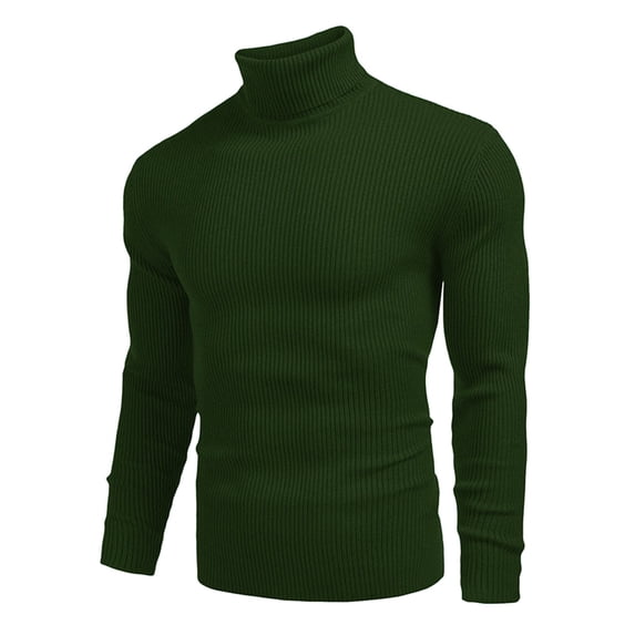 FINALGANG Mens Solid Color Ribbed Knit Turtleneck Sweater Long Sleeve Ribbed Hem Slim Fit Casual Pullover For Daily Wear Cold Weather Green XL