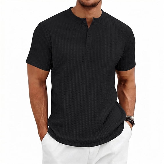 FINALGANG Mens Solid Color Short Sleeve Cable Knit Polo TShirt For Business Casual Office Wear Daily Summer Outdoor Activities Black XXXL