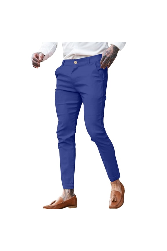 Mens Solid Color Slim Fit Chino Pants Mid Waisted Button Closure Ankle Length Breathable Casual Trousers For Business Casual Daily Wear Fashionable Bottoms