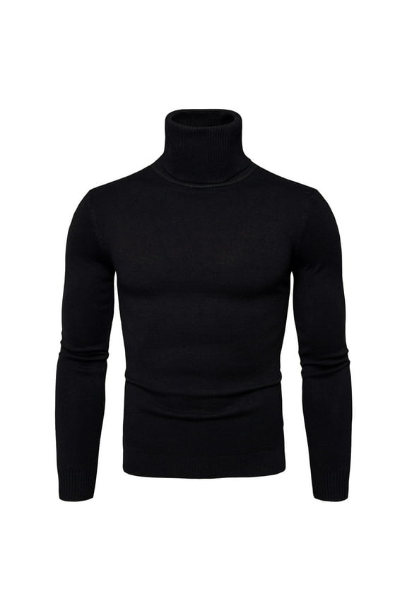 Mens Solid Color Slim Fit Turtleneck Sweater Long Sleeve Ribbed Hem Knit Casual Pullover For Daily Wear Cold Weather Black XXXL