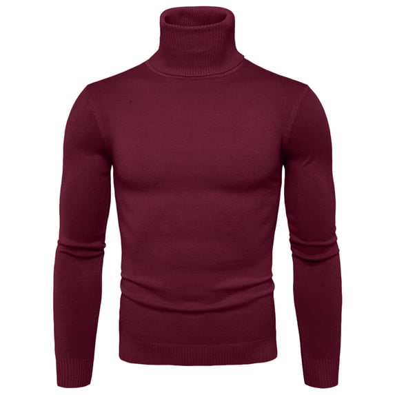 FINALGANG Mens Solid Color Slim Fit Turtleneck Sweater Long Sleeve Ribbed Hem Knit Casual Pullover For Daily Wear Cold Weather Red XXL