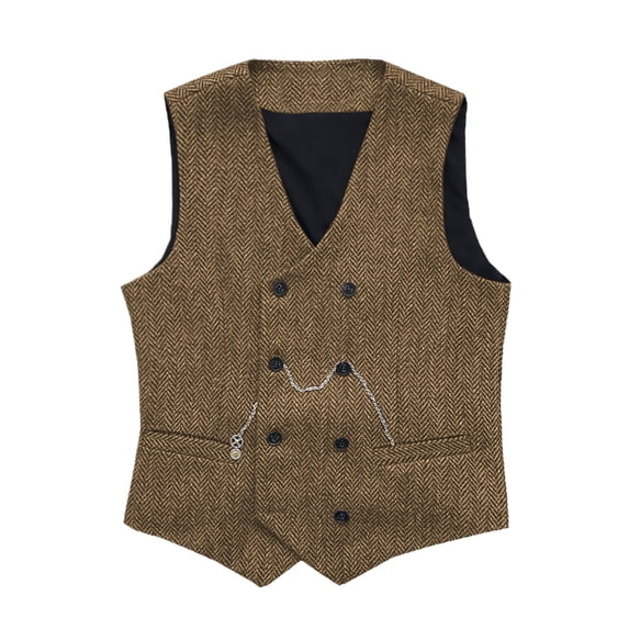 FINALGANG Mens Solid Color Tweed Double V Neck Vest Sleeveless Relaxed Fit Pockets Vintage Formal Waistcoat For Casual Daily Party Wear Classic Knitwear