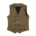 thumbnail image 1 of FINALGANG Mens Solid Color Tweed Double V Neck Vest Sleeveless Relaxed Fit Pockets Vintage Formal Waistcoat For Casual Daily Party Wear Fashionable Knitwear, 1 of 2