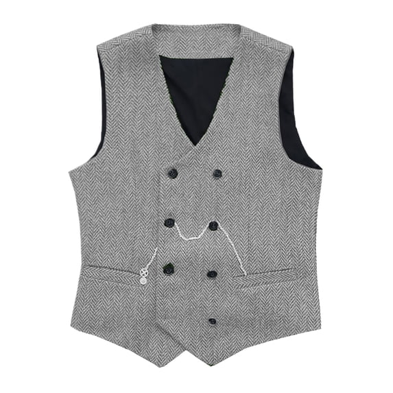 FINALGANG Mens Solid Color Tweed Double V Neck Vest Sleeveless Relaxed Fit Pockets Vintage Formal Waistcoat For Casual Daily Party Wear Fashionable Knitwear