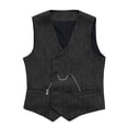 thumbnail image 1 of FINALGANG Mens Solid Color Tweed Double V Neck Vest Sleeveless Relaxed Fit Pockets Vintage Formal Waistcoat For Casual Daily Party Wear Stylish Knitwear, 1 of 2