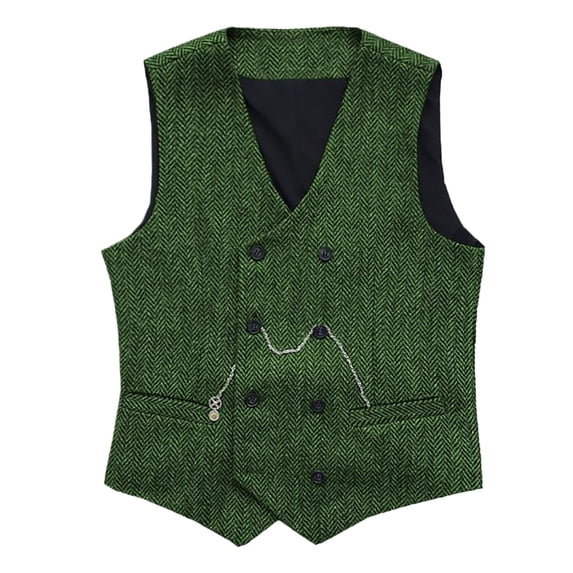 FINALGANG Mens Solid Color Tweed Double V Neck Vest Sleeveless Relaxed Fit Pockets Vintage Formal Waistcoat For Casual Daily Party Wear Soft Knitwear