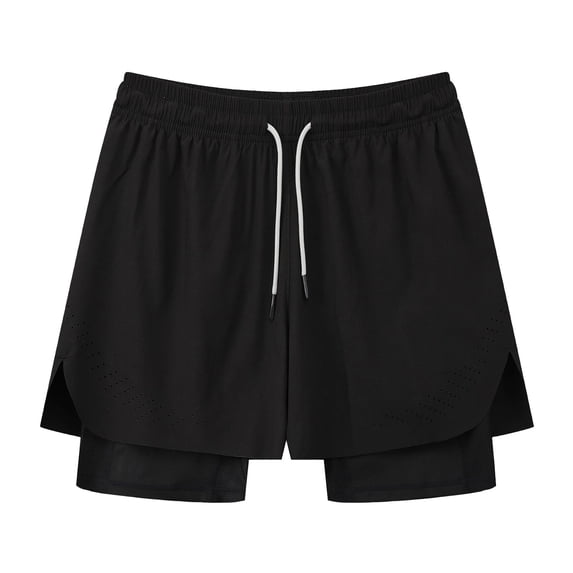 FINALGANG Mens Solid Color Two In One Athletic Shorts With Compression Liner Elastic Waist Drawstring Quick Dry Shorts For Gym Running Training Stylish Shorts