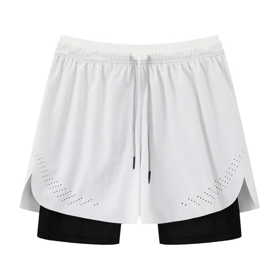 FINALGANG Mens Solid Color Two In One Athletic Shorts With Compression Liner Elastic Waist Drawstring Quick Dry Shorts For Gym Running Training Trendy Shorts