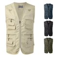 thumbnail image 1 of FINALGANG Mens Solid Color V Neck Full Zipper Multi Pocket Utility Vest Quick Dry Outdoor Fishing Workwear Casual Sleeveless Waistcoat Tops Versatile Top XXL, 1 of 8