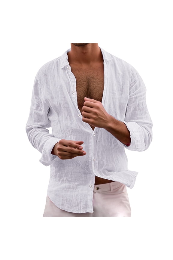 Mens Solid Color Washed Spread Collar Long Sleeve Button Down Shirt With Relaxed Fit For Fathers Day Gift Summer Beach Vacation Casual Daily Wear Classic Top