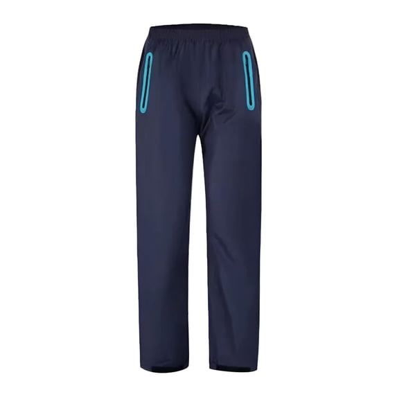 FINALGANG Mens Solid Color Waterproof Rain Pants Elastic Waistband Zipper Pockets Casual Trousers For Outdoor Activities Daily Wear Fashionable Bottoms