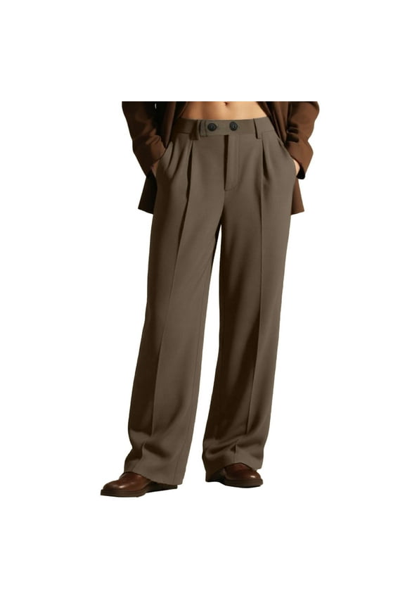 Mens Solid Color Wide Leg Dress Pants High Waisted Pleated Button Closure Formal Trousers For Business Special Occasions Comfortable Bottoms