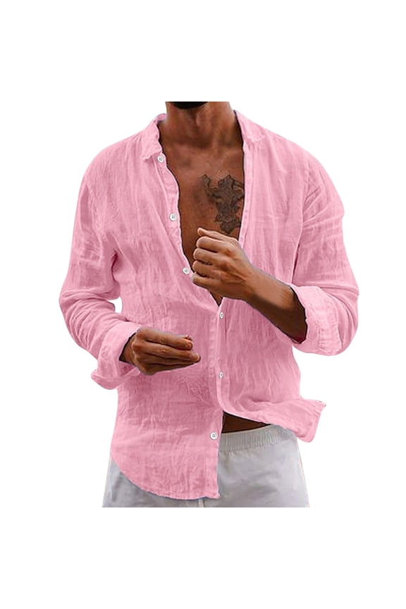 Mens Spread Collar Long Sleeve Button Down Shirt With Contrast Stitch Trim Relaxed Fit For Fathers Day Gift Beachwear Summer Casual Daily Wear Classic Top
