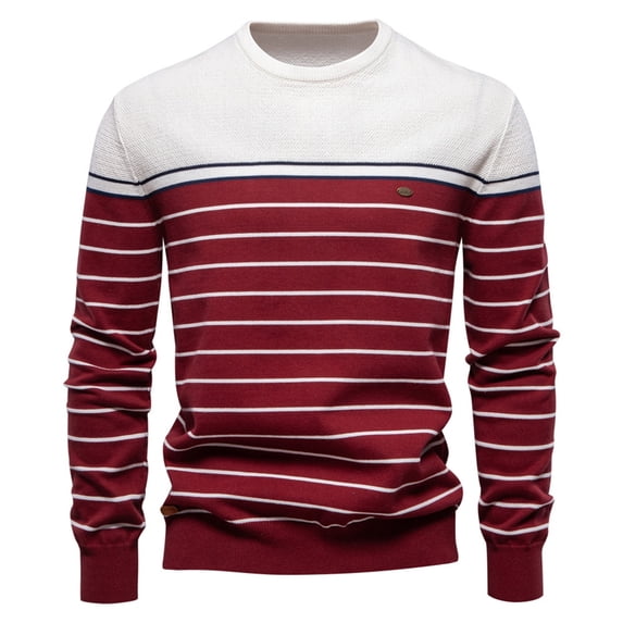 FINALGANG Mens Sweater Color Block Striped Long Sleeve Slim Fit Half High Neck Thermal Knitted Jumper For Cold Weather Daily Wear Beige XXL