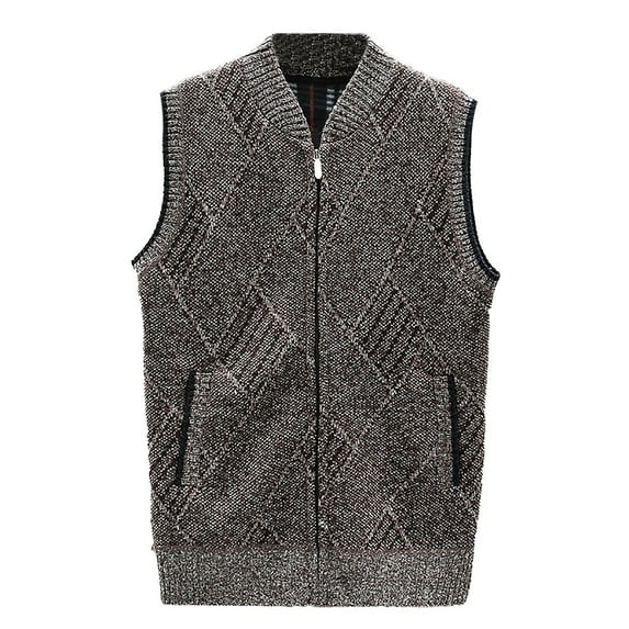 FINALGANG Mens Sweater Vest Autumn Winter Marled Knit Zip Up Vest Stand Collar Sleeveless Relaxed Fit Pockets Casual Warm Gilet For Daily Outdoor Wear Classic Knitwear