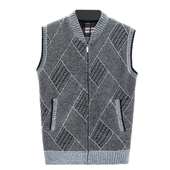 FINALGANG Mens Sweater Vest Autumn Winter Marled Knit Zip Up Vest Stand Collar Sleeveless Relaxed Fit Pockets Casual Warm Gilet For Daily Outdoor Wear Cozy Knitwear