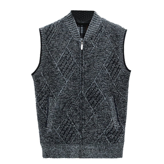 FINALGANG Mens Sweater Vest Autumn Winter Marled Knit Zip Up Vest Stand Collar Sleeveless Relaxed Fit Pockets Casual Warm Gilet For Daily Outdoor Wear Trendy Knitwear