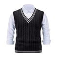 thumbnail image 1 of FINALGANG Mens Sweater Vest Cable Knit V Neck Sweater Vest With Contrast Trim Sleeveless Relaxed Fit Casual Jumper For Daily Office Outdoor Wear Leisure Knitwear, 1 of 4