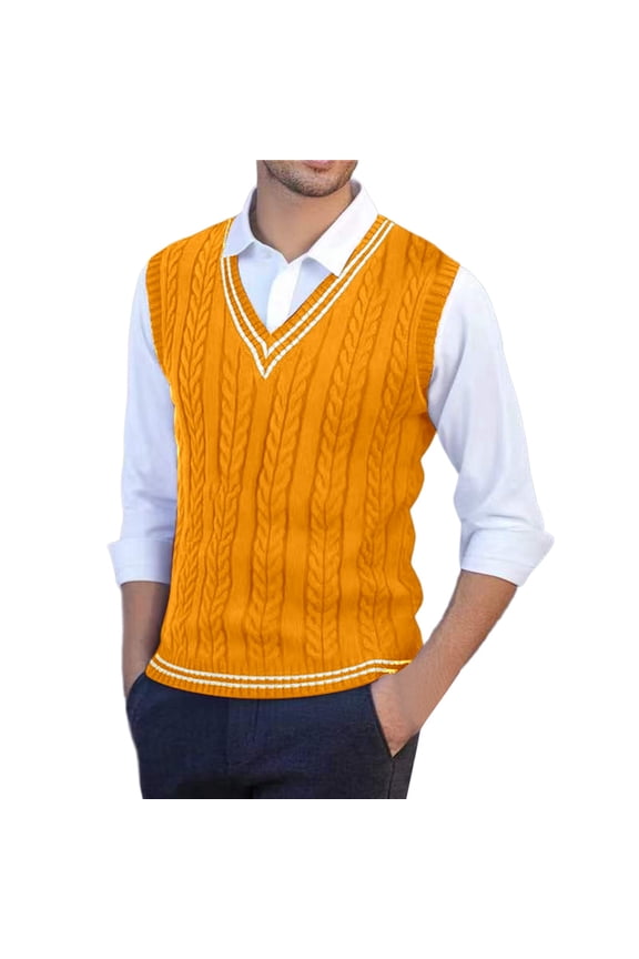 Mens Sweater Vest Cable Knit V Neck Sweater Vest With Contrast Trim Sleeveless Relaxed Fit Casual Jumper For Daily Office Outdoor Wear Versatile Knitwear