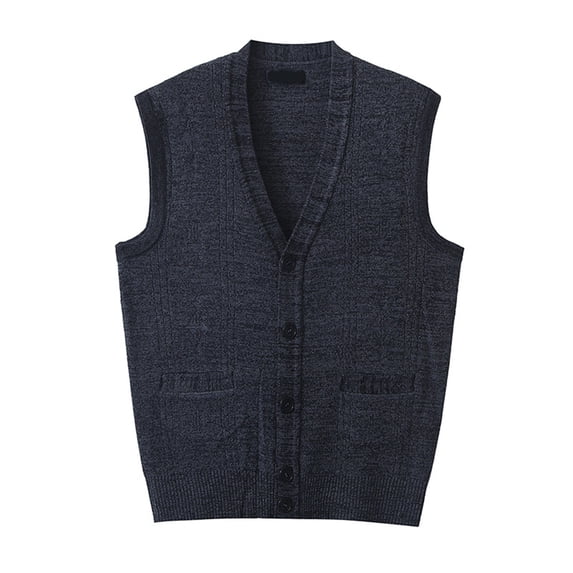 FINALGANG Mens Sweater Vest Heathered Knit V Neck Sleevelesds Vest Button Front Pockets Casual Warm Cardigan Vest For Daily Office Wear Leisure Knitwear