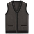 thumbnail image 1 of FINALGANG Mens Sweater Vest Solid Color V Neck Button Front Knit Vest Sleeveless Pockets Casual Warm Cardigan Vest For Daily Outdoor Office Wear Versatile Knitwear, 1 of 4