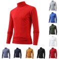 thumbnail image 1 of FINALGANG Mens Turtleneck High Neck Stretchy Soft Solid Color Long Sleeve Top Slim Fit Thermal Base Layer Daily Casual Shirts For Daily Wear Versatile Top Red L, 1 of 5