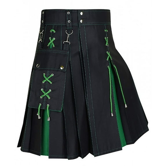 FINALGANG Mens Utility Kilt With Detachable Sporran Contrast Color Stitching Lace Up Durable Casual Kilts For Festivals Daily Wear Fashionable Bottoms