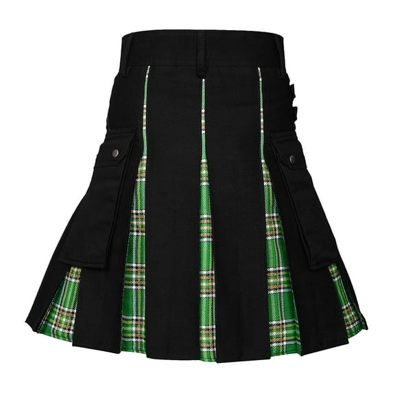 FINALGANG Mens Utility Kilt With Plaid Lining Adjustable Waist Straps Cargo Pockets Casual Kilt For Festivals Daily Wear Classic Bottoms