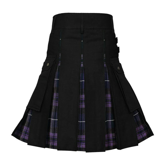 FINALGANG Mens Utility Kilt With Plaid Lining Adjustable Waist Straps Cargo Pockets Casual Kilt For Festivals Daily Wear Leisure Bottoms
