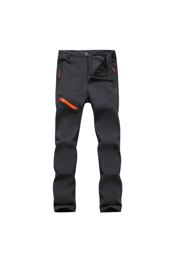 Mens Waterproof Hiking Pants Contrast Zipper Pockets Elastic Waistband Thermal Lining Outdoor Trousers For Camping Trekking Stylish Bottoms