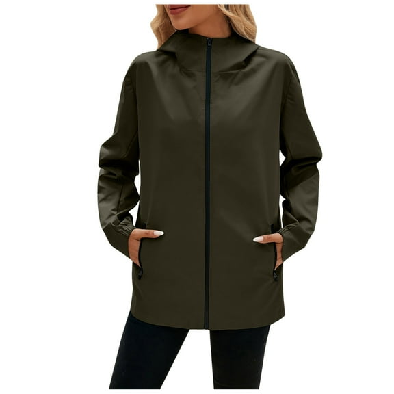 FINALGANG New Anoraks For Women Solid Color Long Sleeve Hooded Zipper Coat Windproof Jacket With Zipper Pockets Skin Friendly Relaxed Fit Activewear