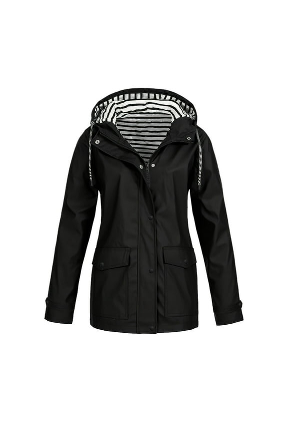 New Anoraks For Women Solid Color Long Sleeve Hooded Drawstring Rain Jacket Full Zipper Sun Protection Coat With Pockets Skin Friendly Relaxed Fit Activewear