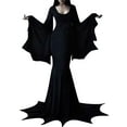 thumbnail image 1 of FINALGANG New Dresses For Women Solid Color Square Collar Flare Sleeve Long Dress Slim Fit Halloween Perform Gown Design Durable Soft Fabric, 1 of 6