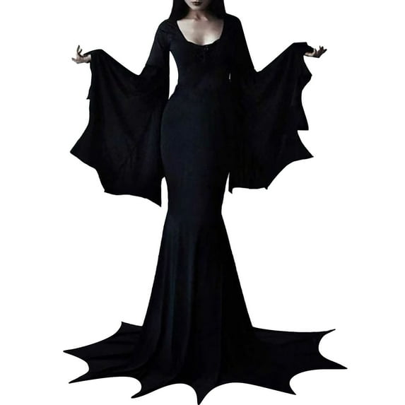 FINALGANG New Dresses For Women Solid Color Square Collar Flare Sleeve Long Dress Slim Fit Halloween Perform Gown Design Durable Soft Fabric
