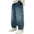 thumbnail image 1 of FINALGANG New Pants For Boy Distressed Elastic Waistband Straight Leg Jeans Loose Fit Denim Trousers With Pockets Durable Skin Friendly Fabric For Kid, 1 of 9