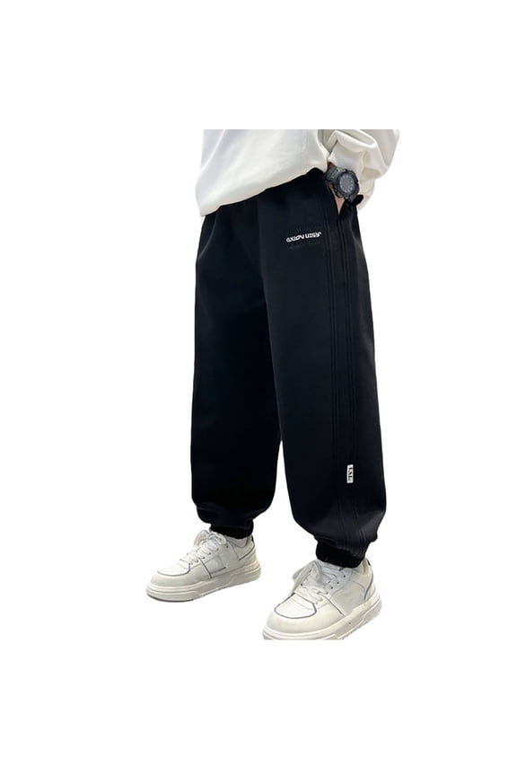 New Pants For Boy Letter Embroidery Athletic Trousers Ankle-Tied Slacks With Pockets Durable Skin Friendly Fabric For Kid