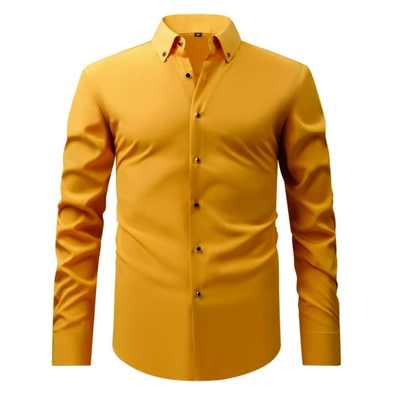 FINALGANG New Shirt For Men Solid Color Long Sleeve Turndown Collar Buttons Down Business Shirts Slim Fit Top Comfort Clothes